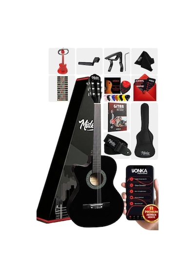Midex Cg-396bk Solak Klasik Gitar Siyah Renk Full Set Sap Ayarlı 4/4 Yetişkin Boy