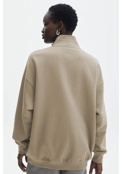 Madmext Bej Fermuar Detaylı Oversize Sweatshirt Mg1933 Bej