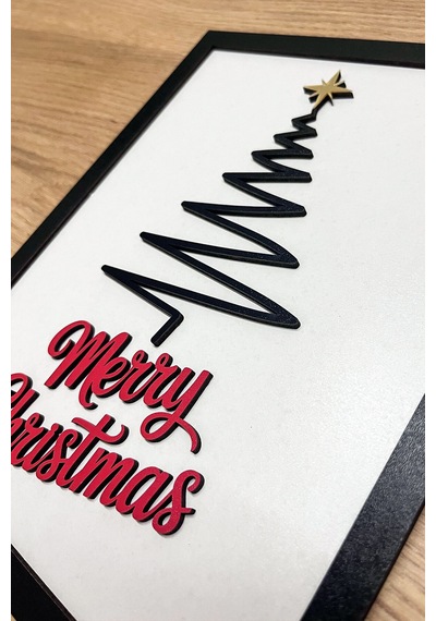 Merry Christmas Yazılı 3d Yılbaşı Tablosu 2 Katmanlı Ahşap Mdf
