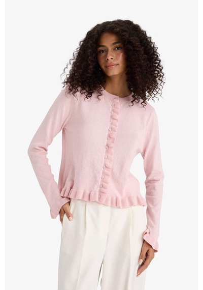 Defacto Regular Fit Bisiklet Yaka Hırka F7163ax25hspn189 Pembe