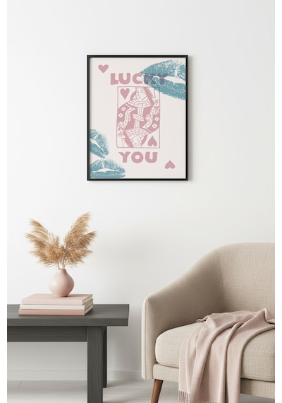 Doğal Ahşap Çerçeveli Retro Tablo - Boho Tarzı Kadın Portresi - Pembe Huhu2553