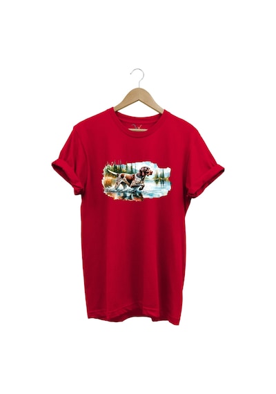 Avcılık Hunting Av Köpeği Baskılı %100 Pamuk Regular Fit T-shirt Kırmızı
