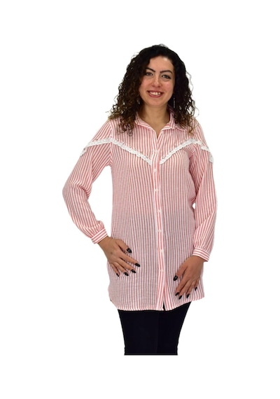 Kadın Çizğili Keten Gömlek Bgl-st03706 Turuncu
