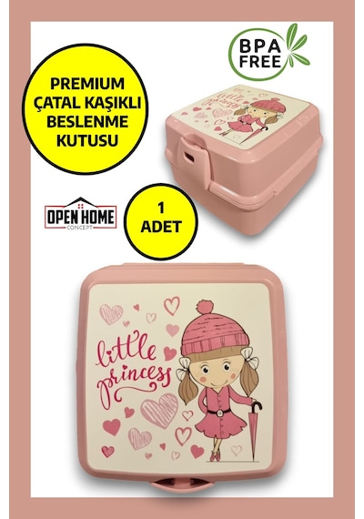 Premium Beslenme Kutusu 4 Bölmeli Little Princess Pembe Diğer