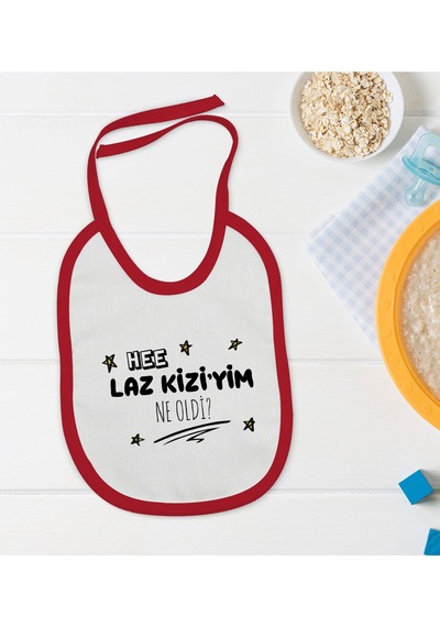 BK Kids Laz Kızıyım Tasarımlı Kırmızı Bebek Mama Önlüğü-1 Kırmızı