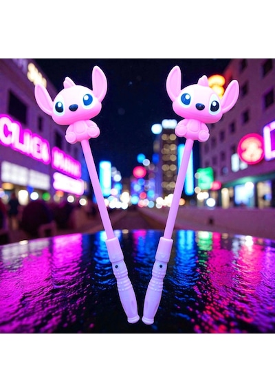 2 Adet Pembe Stitch Işıklı Çubuk Stiç Işıklı Çubuk 35 Cm Parti Işıkları Renkli Led Işıklı Çubuk
