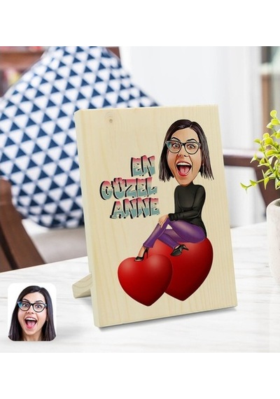 Kişiye Özel En Güzel Anne Karikatürlü Dekoratif Ahşap Çerçeve Mod