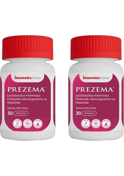 İmuneks Farma Prezema™ Lactobacillus rhamnosus Probiyotik mikroorganizma ve Vitaminler İçeren Takviye Edici Gıda 30 Kapsül x 2 Adet