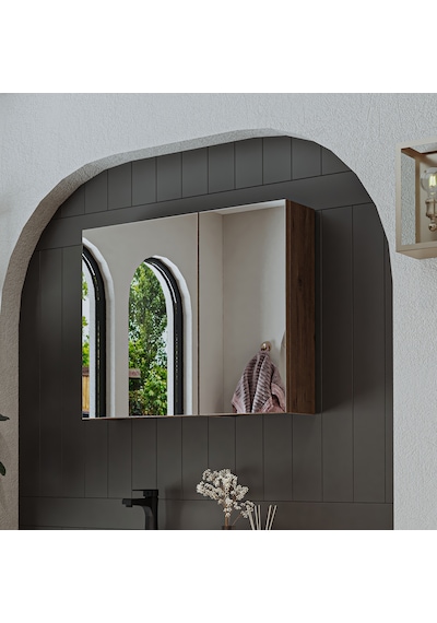 Banyo Dolabı Kulpsuz 2 Kapaklı Mdf 75 Cm Aynalı Banyo Dolabı Atl Atlantik Çam