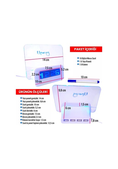 Upway 4 Adet Usb Çoklayıcı Not Panelli Dijital Masa Saati 3 Alarm Sıcaklık Takvim Doğum Günü Beyaz