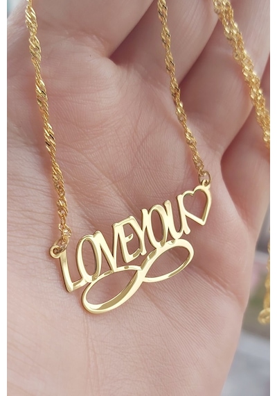 925 Ayar Gümüş 24 Ayar Altın Kaplama Loveyou Yazılı Kolye Gold