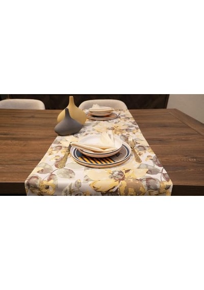 Jakarlı Dokuma Dekoratif Runner 45x140 Cm Sarı Çiçekli Desenli Diğer