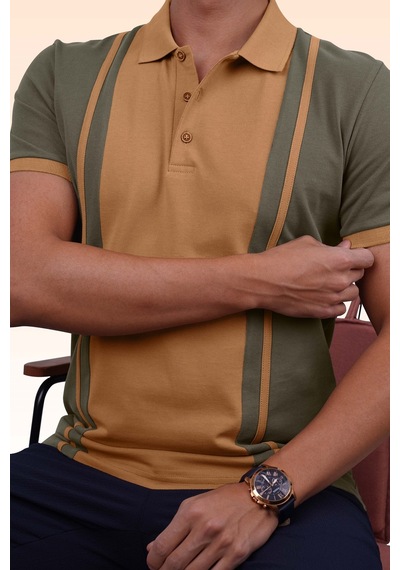 Haki Taba Çift Renkli Polo Tişört 001