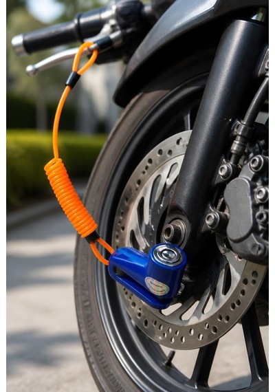 Busstier Motosiklet Ve Scooter Disk Kilidi Seti, Disk Fren Kilidi, Fosforlu Hatırlatma Kablosu