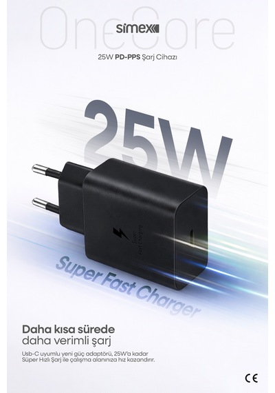 Simex 25w Süper Hızlı Şarj Adaptörü Type-c Samsung Galaxy Uyumlu Ce Belgeli Sps-17