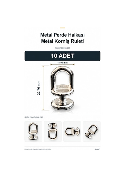 Metal Perde Halkası - Metal Korniş Ruleti Gümüş 10 Adet