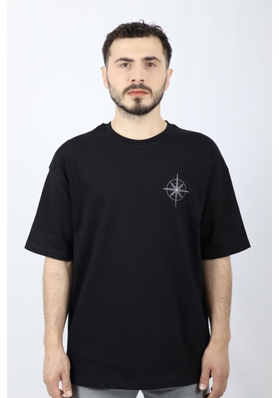 Ventov Celestial Path %100 Pamuk Oversize Bisiklet Yaka Tasarım T Siyah