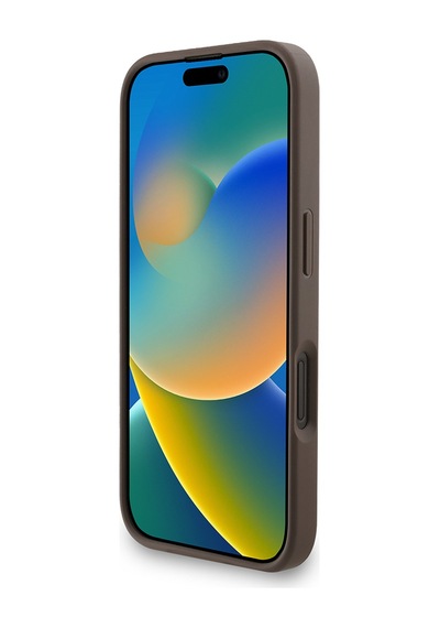 Apple iPhone 16 Plus Uyumlu Kılıf Guess Lisanslı M safe Bilek Askı İpli Yazı Logolu Kapak Kahve
