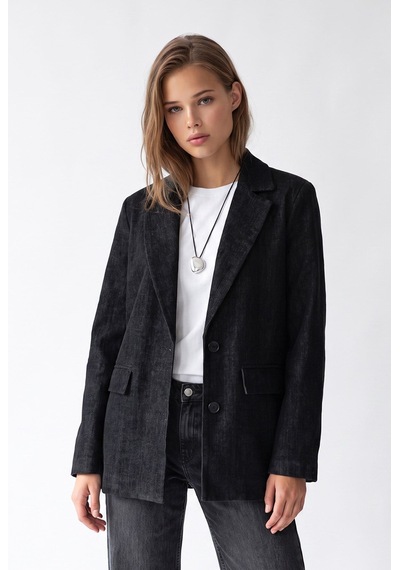 Mixray 4969 Kadın Kadife Dokulu Tek Düğmeli Blazer Ceket Siyah