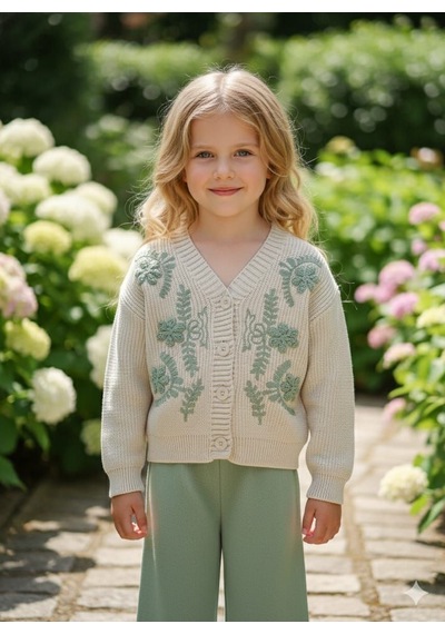 Noble Kids Kız Çocuk Triko Hırka Ve Pantolon Takım Yeşil