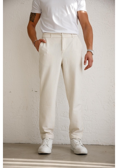 Braccas Erkek Esnek Dokulu Slim Fit Bej Pantolon Bej