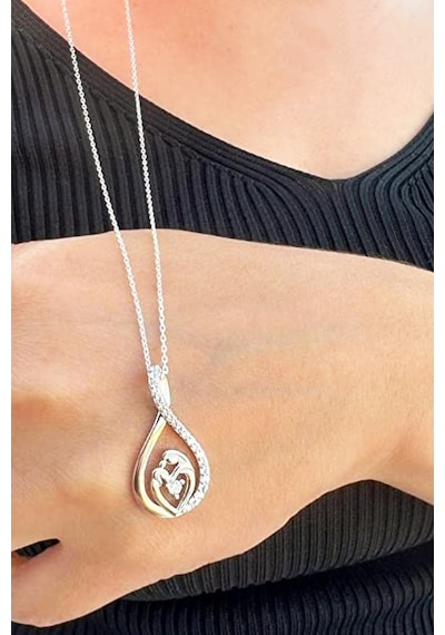 Brezza Lusso Jewelry Sonsuzluk Zirkon Taşlı Anne Bebek Gümüş Kolye 45 CM