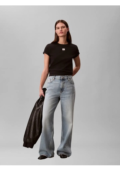 Calvin Klein Ss Woven Label Class, Ub1 Siyah Kadın T-shirt