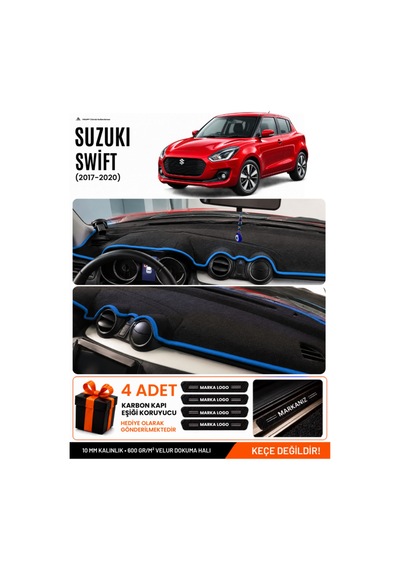 Suzukı Swift 2017-2020 Uyumlu Torpido Koruma, Torpido Örtüsü, Torpido Kılıfı - Siyah Mavi