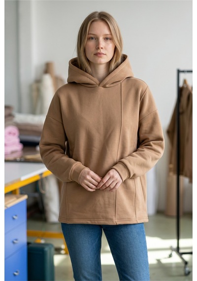 Flovmix Üç İplik Sweat Kapüşonlu Beige