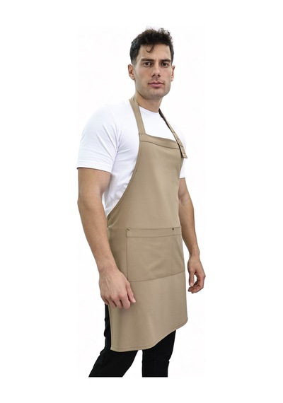 Düz Cepli Ayarlanabilir Düğmeli Arkadan Bağcıklı Önlük 3004 Taba