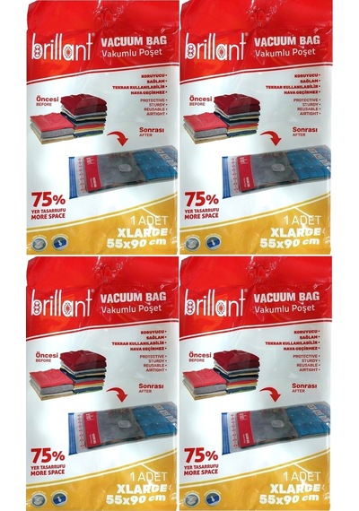 Brillant Vakumlu Poşet/hurç 55 90cm Xlarge İç Adet 1 4 Lü Set Şeffaf