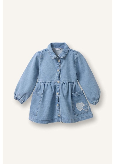 Defacto Uzun Kollu Jean Elbise Kız Bebek H0372a526smnm39 Mavi-nm39