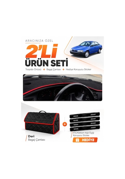 E-biz Toyota Carina E T190 Aırbaglı 1992-1997 Uyumlu Torpido + Deri Çanta - Siyah-kırmızı - To010