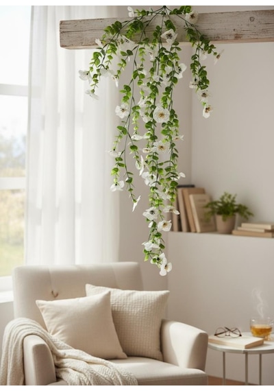 Yapay Çiçek Beyaz Sarkan Mineli Okaliptus Şimşir Yapay Sarmaşık 5dal 60cm Yeşil