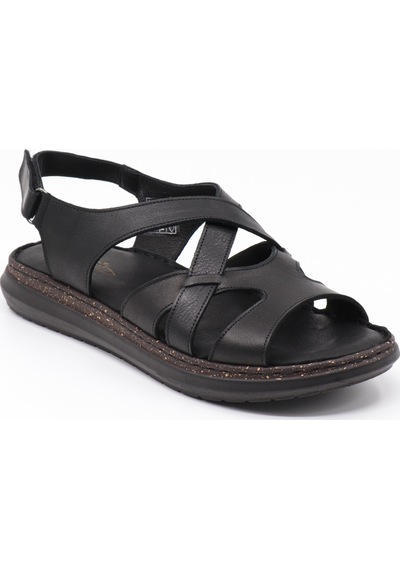Nesilshoes Nesil Shoes Mns 154 Siyah Hakiki Soft Deri Kadın Sandalet