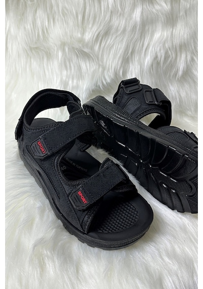 Günlük Unisex Kalın Anatomik Taban Cırtlı Ayarlanabilir Plaj Havuz Deniz Sandalet 037-337-183 Siyah Gençpoli