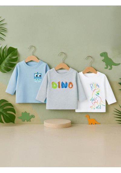 Civil Baby Dıno Baskılı 3'lü Set 6-18 Ay Sweatshirt Çok Renkli