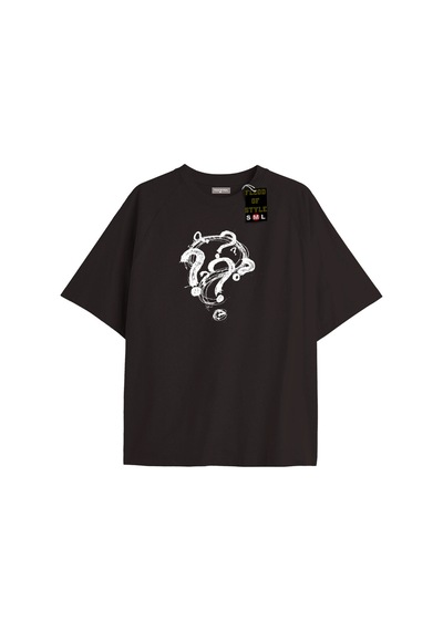 Flood Of Style Siyah Oversize T-shirt Soru İşareti Özel Tasarım