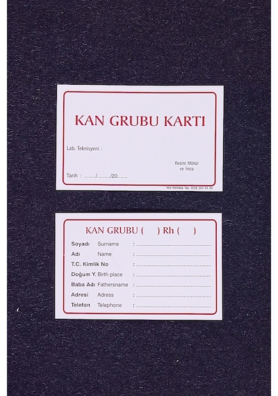 Kan Grubu Kartı 100'lü Paket