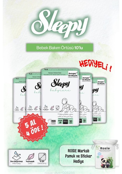 5 Al 4 Öde Sleepy Babycare Bebek Bakım Örtüsü 10'lu Ve Rosie Pamuk Hediye Diğer