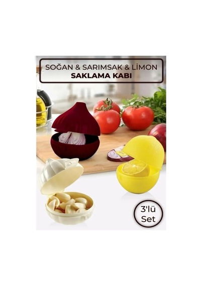Lüks Kaliteli 3'lü Soğan Sarımsak Limon Saklama Kabı Seti Koku Geçirmez Mutfak Düzenleyici Diğer
