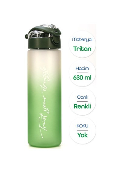 Su Matarası Tritan Geniş Ağız Su Şişesi Gradient Type Spor Matarası Suluğu Bpasız 630 Ml Yeşil 0111