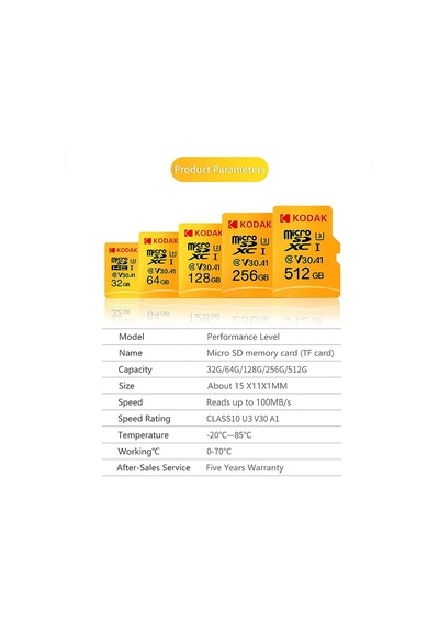Kodak Micro Sd Kart 64 Gb, Anahtar, Gopro, Dron, Akıllı Telefonlar, Microsdxc Uhs-ı Bellek Çubuğu - 100 Mb/s'ye Kadar, 4k Uhd Video, A1, U3, Sınıf 10