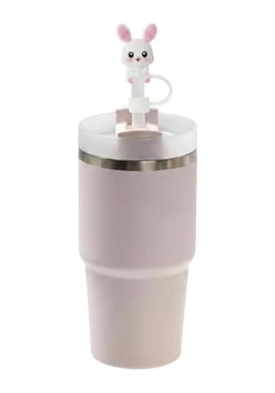 Beyaz Sevimli Tavşan Figürlü Pipet Kapağı, Silikon Pipet Kapağı, Pipet Koruyucu,pipet Başlığı Paslanmaz Çelik Termos İle Uyumlu,