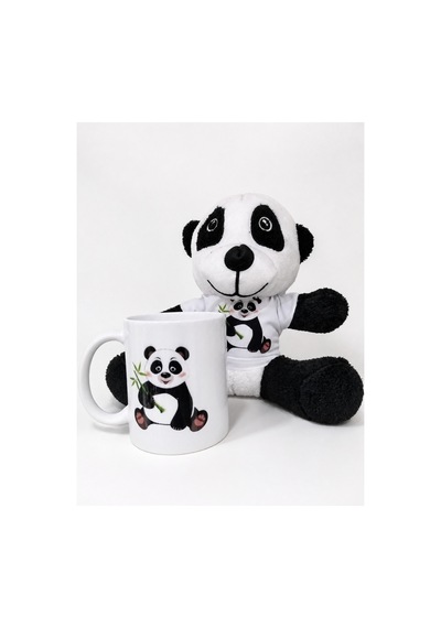 Browncat Panda Dostluk Seti: Kupa & Peluş Arkadaşım Beyaz Beyaz