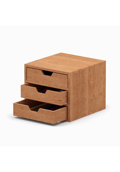 Desna Üç Katlı Üç Çekmeceli Dolap - Kiraz 18 Cm Uzunluk X 19 Cm Derinlik X 15.8 Cm Woodsaka Doğal Ahşap