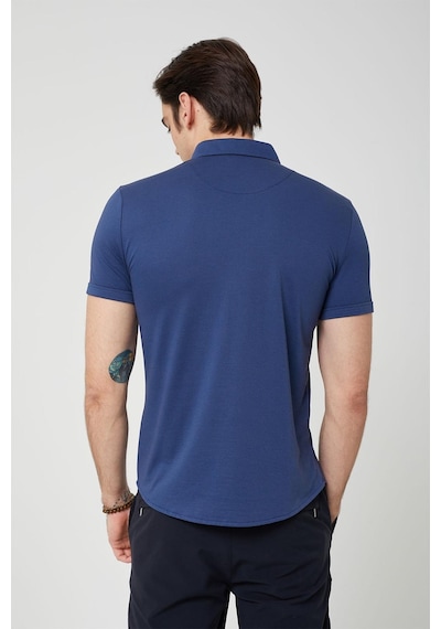 Coonless Erkek Kısa Kol Slim Fit Gömlek Koyu Mavi Beyaz