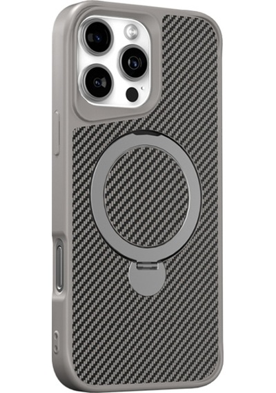 Teleplus Apple Uyumlu iPhone  16 Pro Kılıf Karbon Fiber Magsafeli 360 Dönerli Standlı Alp Kapak