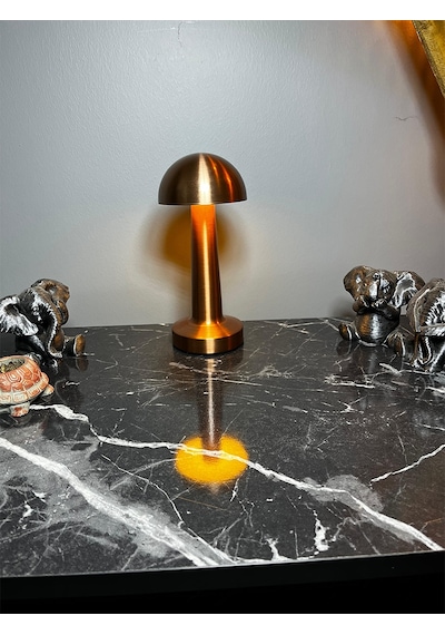 Noas Şarj Edilebilir Bronz Renk Ayarlanılabilir Işıklı Mantar Masa Lambası Bronz