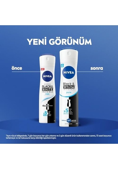 Kadın Sprey Deodorant Black&amp Amp White Invisible Pure 72 Saat Anti-perspirant Koruma, 150 Ml